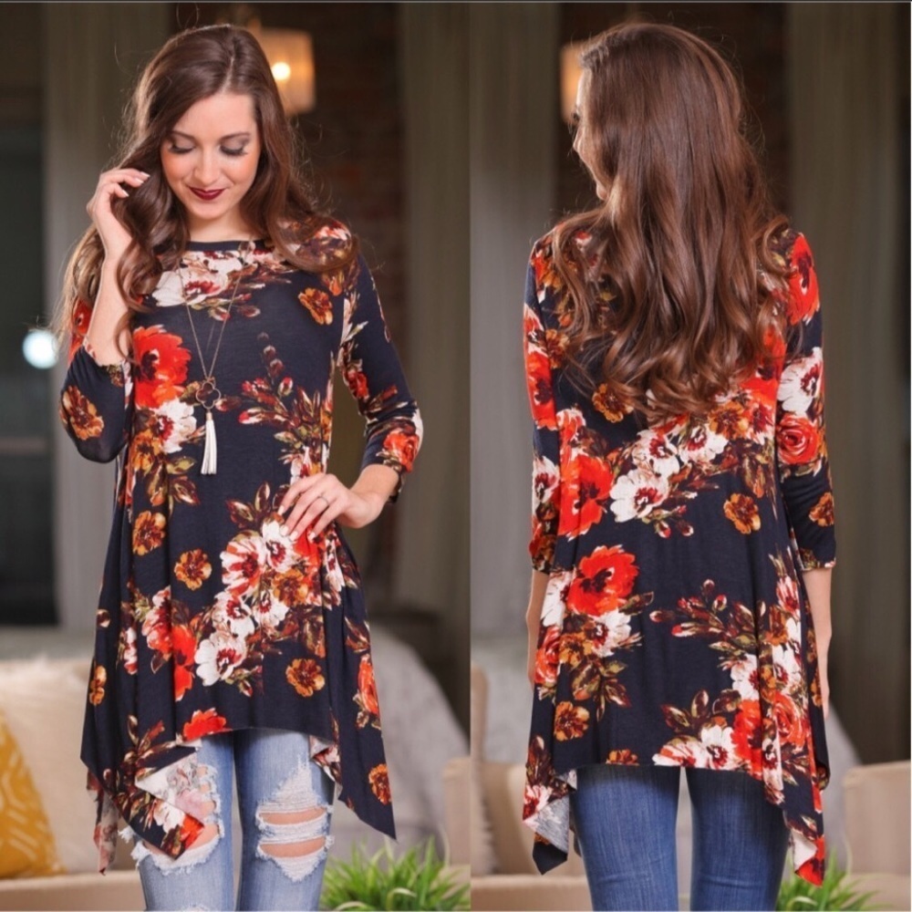 Infinity Raine Floral Asymmetrical Tunic LAST ONE